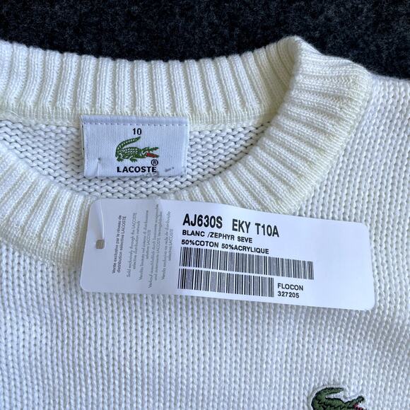 NEW Lacoste Kids White Sweater Blue Green Stripes Size 10 - Picture 4 of 15